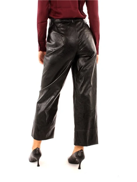 PANTALONI ZAMPA FLARE EFFETTO PELLE DONNA NERO