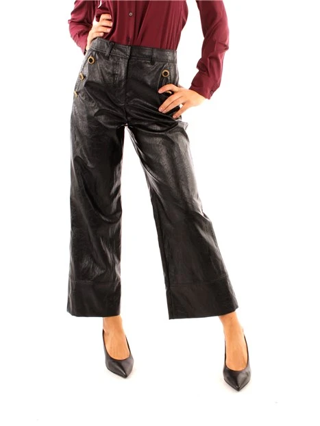 PANTALONI ZAMPA FLARE EFFETTO PELLE DONNA NERO