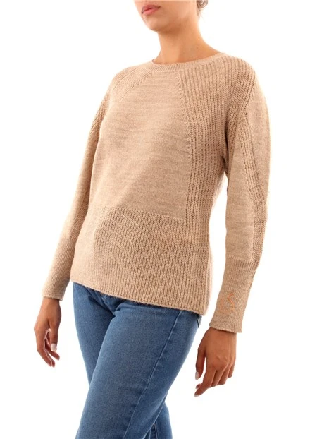 MAGLIA GIROCOLLO IN MISTO LANA E ALPACA DONNA BEIGE