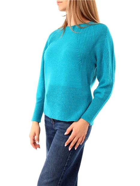 MAGLIA GIROCOLLO IN MISTO LANA E ALPACA DONNA AZZURRO