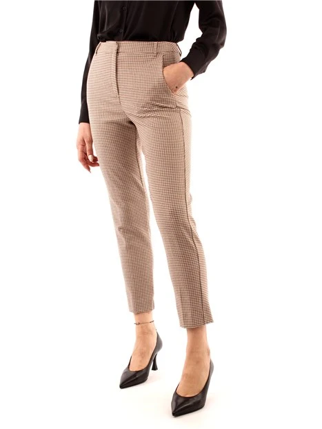 PANTALONI A SIGARETTA FANTASIA QUADRETTI DONNA BEIGE