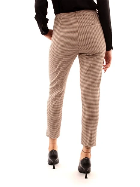 PANTALONI A SIGARETTA FANTASIA QUADRETTI DONNA BEIGE