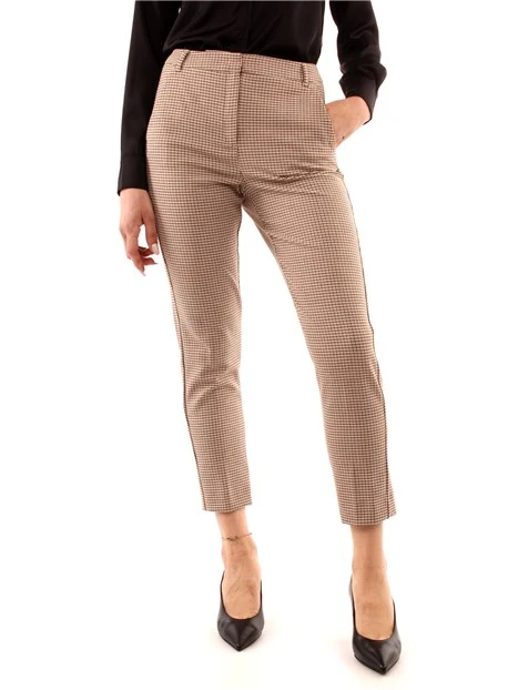 PANTALONI A SIGARETTA FANTASIA QUADRETTI DONNA BEIGE