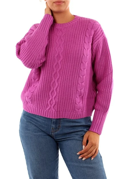 MAGLIA GIROCOLLO CROPPED DONNA FUCSIA