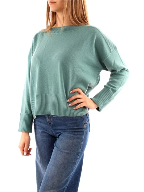 MAGLIA SCOLLO A BARCA IN MISTO CASHMERE DONNA VERDE