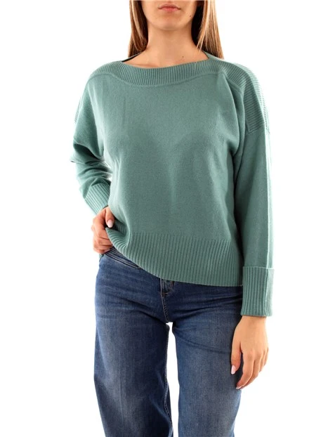 MAGLIA SCOLLO A BARCA IN MISTO CASHMERE DONNA VERDE