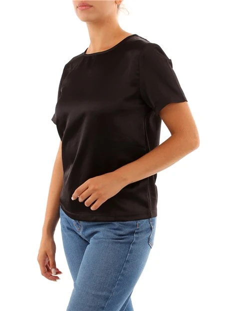 BLUSA GIROCOLLO IN RASO DONNA NERO