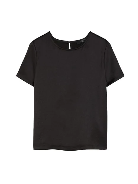 BLUSA GIROCOLLO IN RASO DONNA NERO