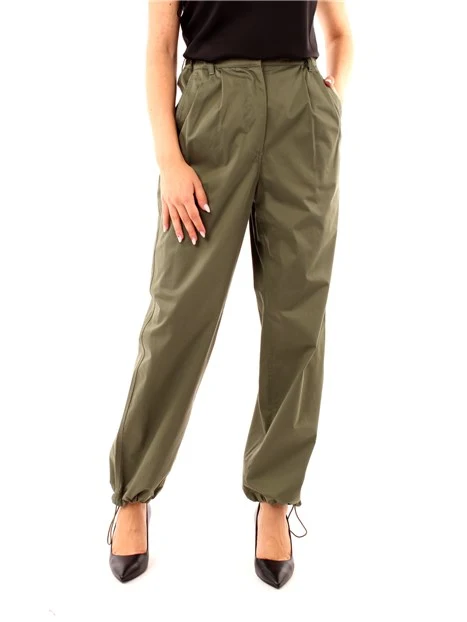 PANTALONI CARGO IN RASO COTONE STRETCH DONNA VERDE