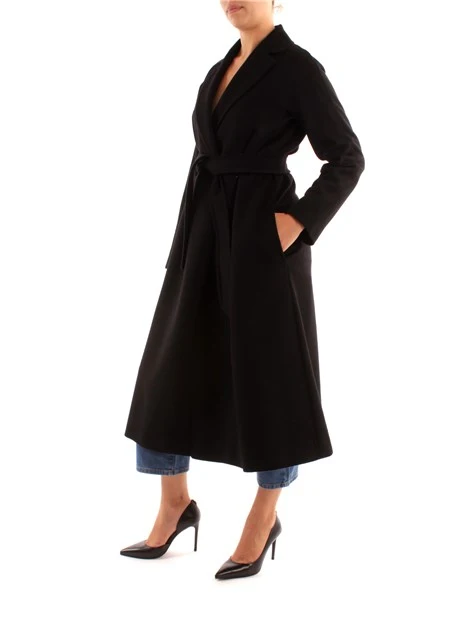 CAPPOTTO LUNGO A VESTAGLIA MONOCOLORE DONNA NERO