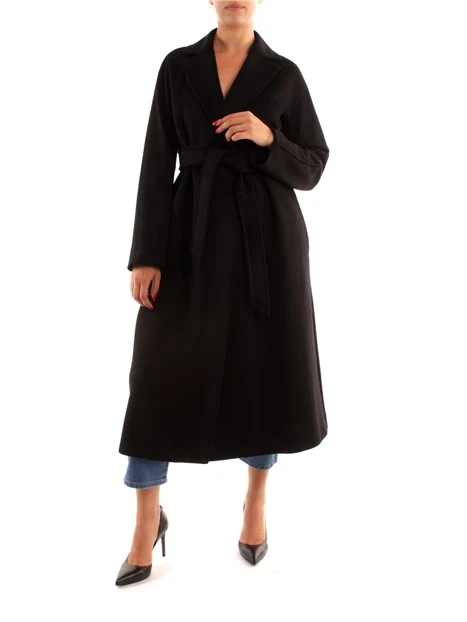 CAPPOTTO LUNGO A VESTAGLIA MONOCOLORE DONNA NERO