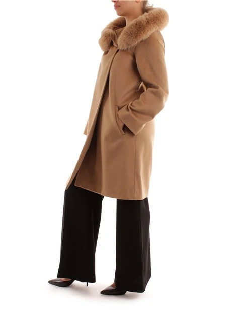 CAPPOTTO LUNGO CON PELLICCIA DONNA BEIGE