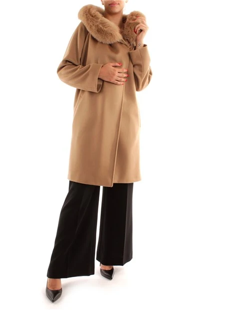 CAPPOTTO LUNGO CON PELLICCIA DONNA BEIGE