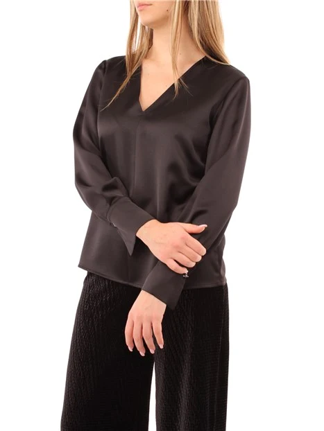 BLUSA IN RASO CON SCOLLO A V DONNA NERO