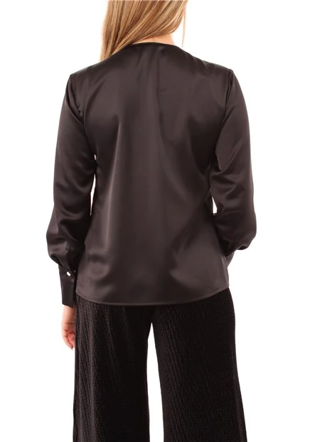 BLUSA IN RASO CON SCOLLO A V DONNA NERO