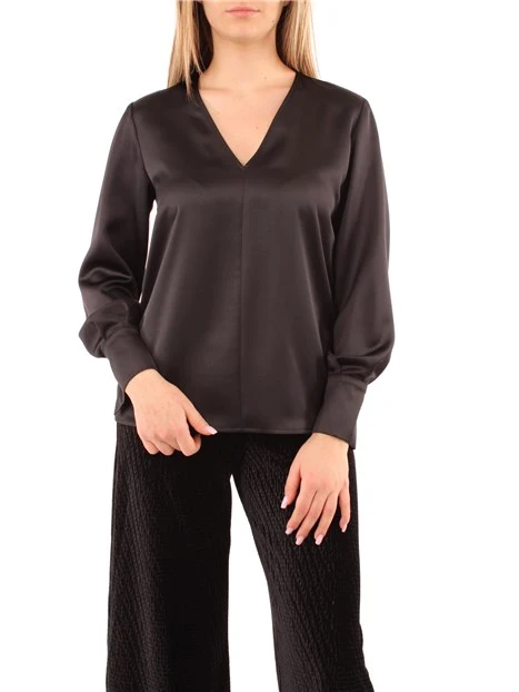 BLUSA IN RASO CON SCOLLO A V DONNA NERO