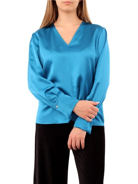 BLUSA IN RASO CON SCOLLO A V DONNA BLU OCEANO