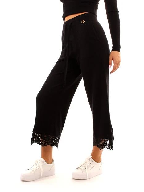 PANTALONI CROPPED FONDO IN PIZZO DONNA NERO