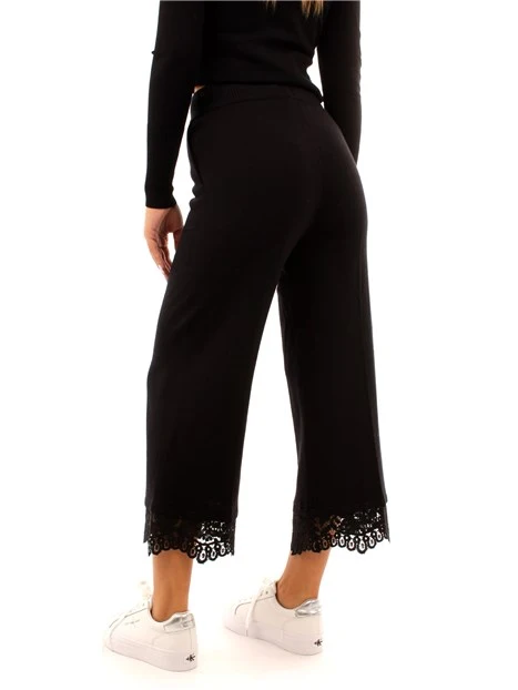 PANTALONI CROPPED FONDO IN PIZZO DONNA NERO