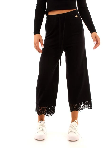 PANTALONI CROPPED FONDO IN PIZZO DONNA NERO