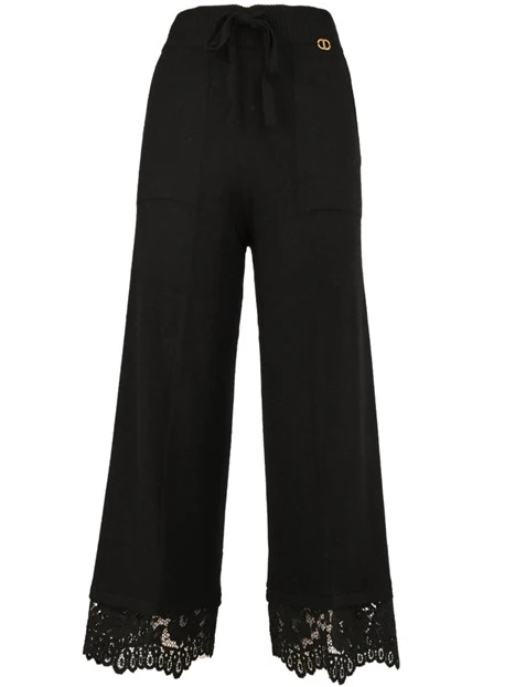 PANTALONI CROPPED FONDO IN PIZZO DONNA NERO