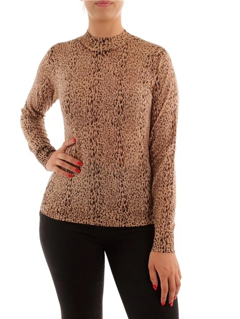 MAGLIA DOLCEVITA FANTASIA ANIMALIER DONNA MARRONE