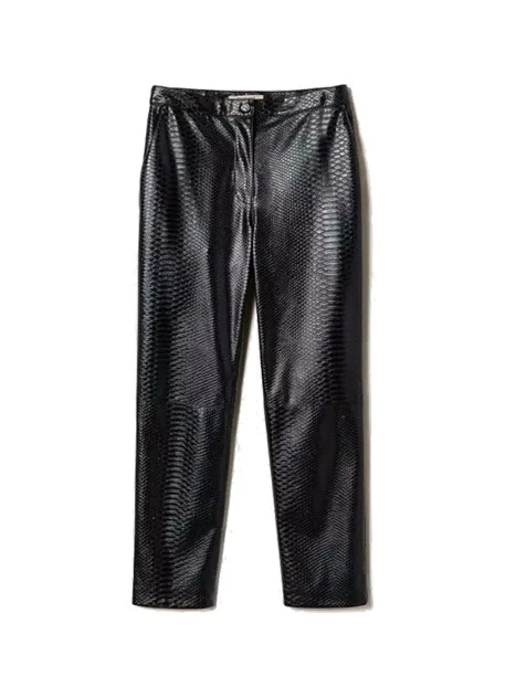 PANTALONI A SIGARETTA EFFETTO PITONATO DONNA NERO