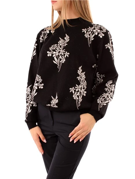 MAGLIA GIROCOLLO CON FIORI DONNA NERO