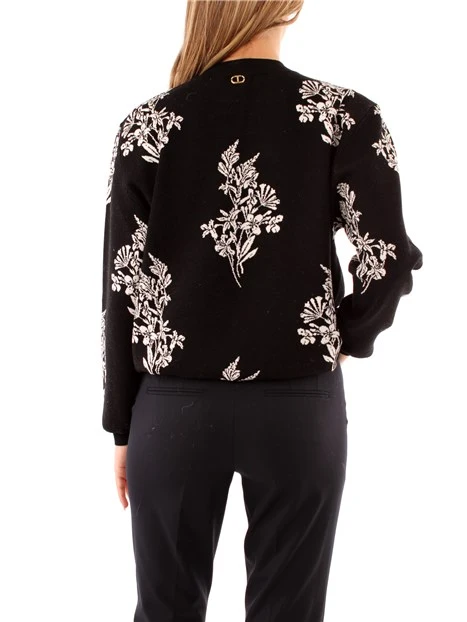 MAGLIA GIROCOLLO CON FIORI DONNA NERO