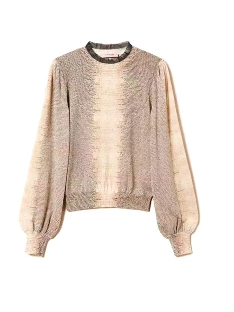 MAGLIA GIROCOLLO CON STAMPA LIZARD DONNA BEIGE