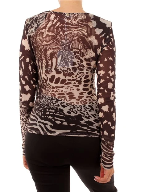 MAGLIA SCOLLO A V FANTASIA ANIMALIER DONNA NERO