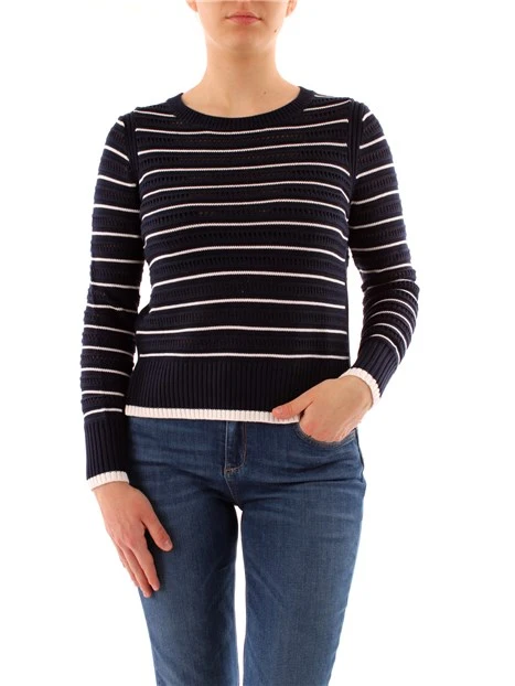 MAGLIA GIROCOLLO A RIGHE CON SPACCHI DONNA BIANCO BLU NAVY