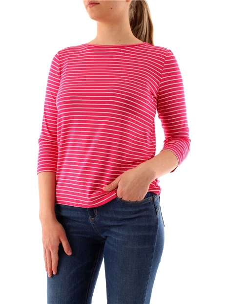 T-SHIRT MANICA LUNGA A RIGHE IN MISTO VISCOSA DONNA FUCSIA