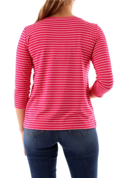 T-SHIRT MANICA LUNGA A RIGHE IN MISTO VISCOSA DONNA FUCSIA