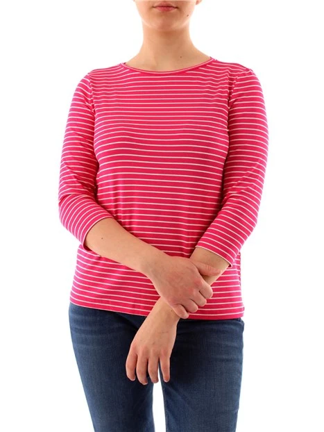 T-SHIRT MANICA LUNGA A RIGHE IN MISTO VISCOSA DONNA FUCSIA