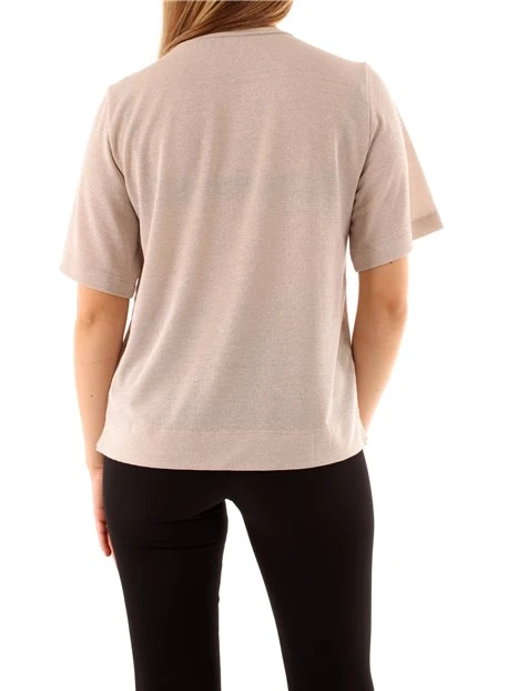 T-SHIRT MANICA CORTA IN MISTO VISCOSA DONNA BEIGE