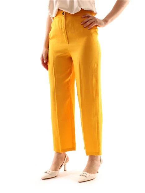 PANTALONI A SIGARETTA IN MISTO LINO DONNA GIALLO