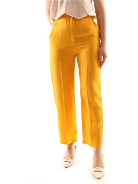 PANTALONI A SIGARETTA IN MISTO LINO DONNA GIALLO