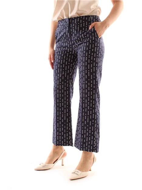 PANTALONI CROPPED A ZAMPA CON POIS DONNA BLU