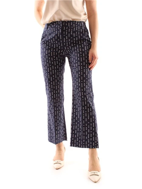 PANTALONI CROPPED A ZAMPA CON POIS DONNA BLU