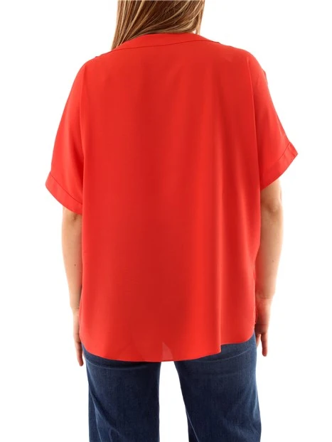 BLUSA IN CREPE A MANICHE CORTE DONNA ROSSO CORALLO