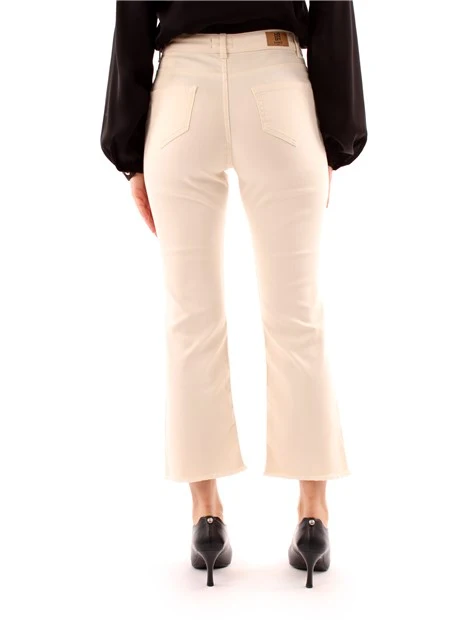 PANTALONI CROPPED A ZAMPA DONNA BIANCO