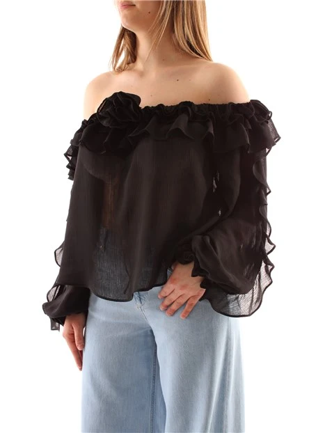 BLUSA IN GEORGETTE MANICHE A SBUFFO DONNA NERO