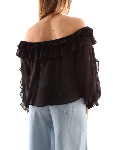 BLUSA IN GEORGETTE MANICHE A SBUFFO DONNA NERO