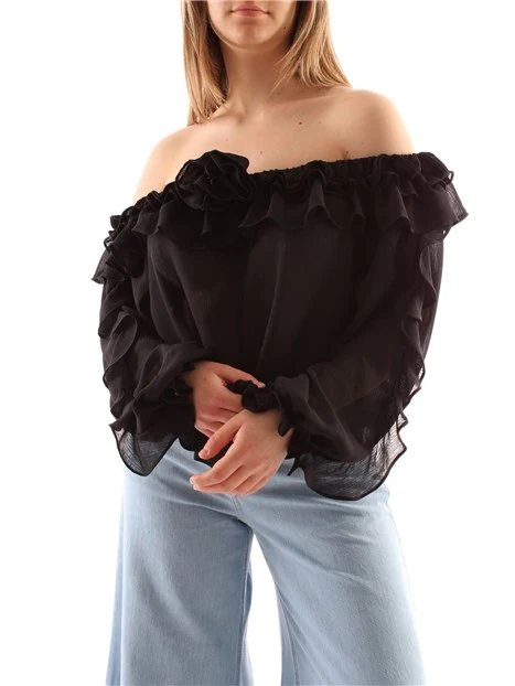 BLUSA IN GEORGETTE MANICHE A SBUFFO DONNA NERO