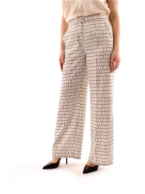 PANTALONI PALAZZO A FANTASIA GEOMETRICA DONNA BEIGE