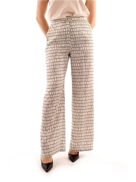 PANTALONI PALAZZO A FANTASIA GEOMETRICA DONNA BEIGE