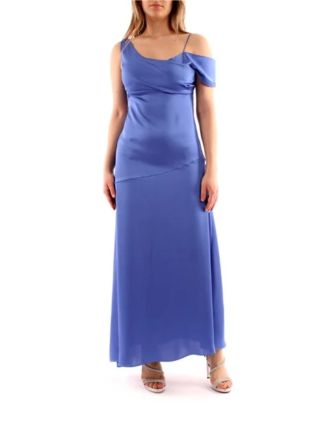 VESTITO LUNGO ASIMMETRICO IN RASO FLUIDO DONNA BLU