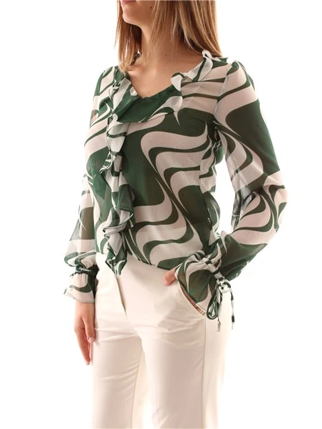 BLUSA CON FANTASIA E SCOLLO A V DONNA VERDE