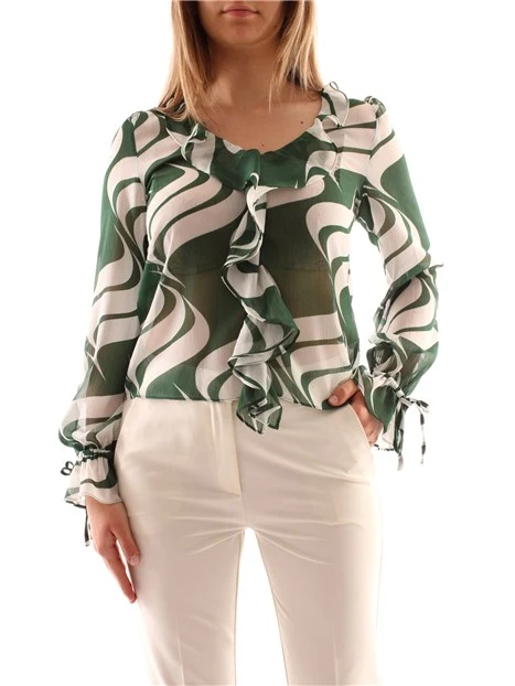 BLUSA CON FANTASIA E SCOLLO A V DONNA VERDE